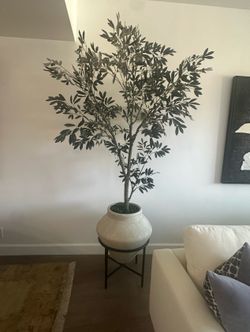 Large Silk Olive Tree + West Elm Stand/Vase