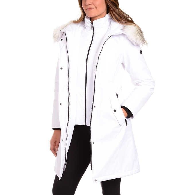 Madison Expedition Ladies Long Parka White Medium Faux Fur Hood