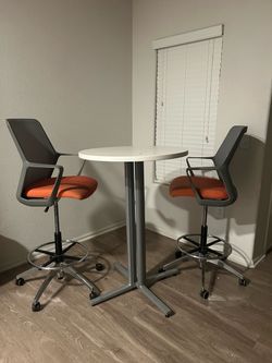 Round Bar-Height Table with 2 Drafting Chairs