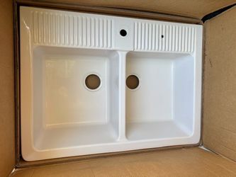 IKEA DOMSJO Fireclay Double-bowl Apron Farm Sink