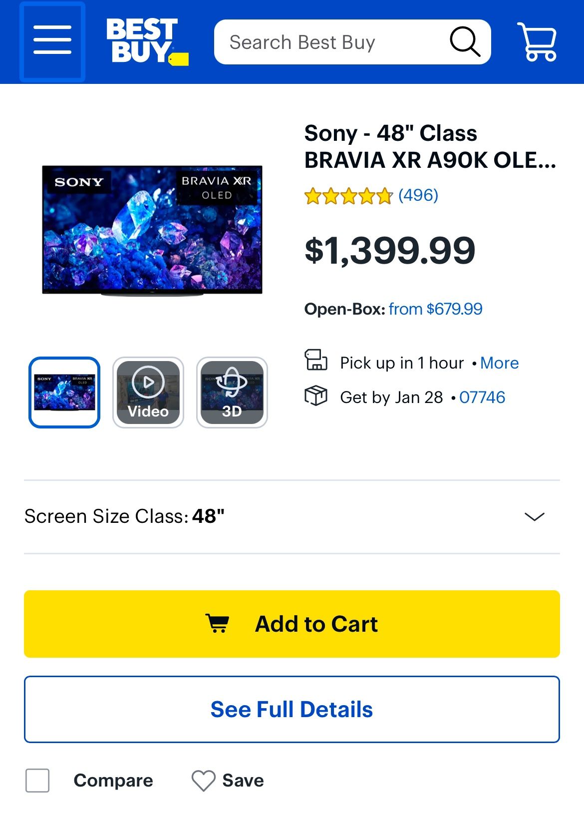 Sony A90K TV - 48”