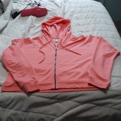 90 DEGREE BY REFLEX XL Coral Fleece Crop Zip Hoodie 