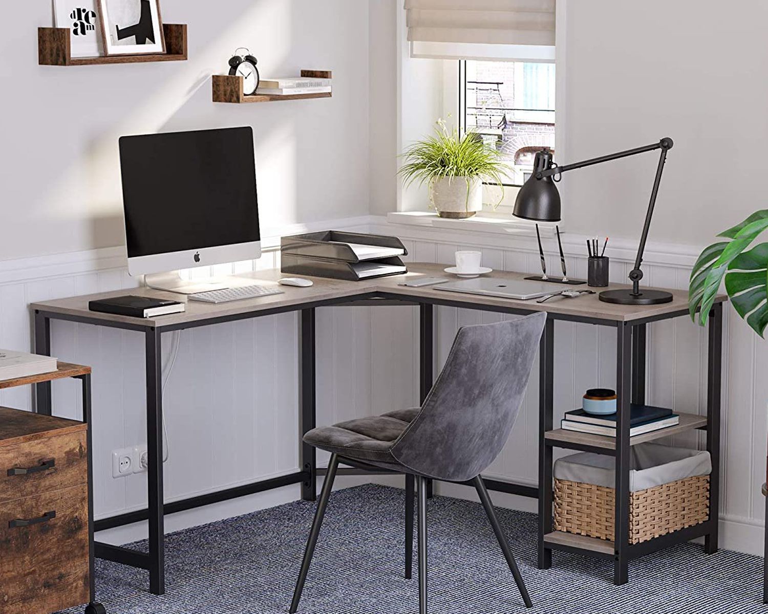 54-Inch L-Shaped Corner Desk / Computer Desk / Writing Study Workstation with Shelves