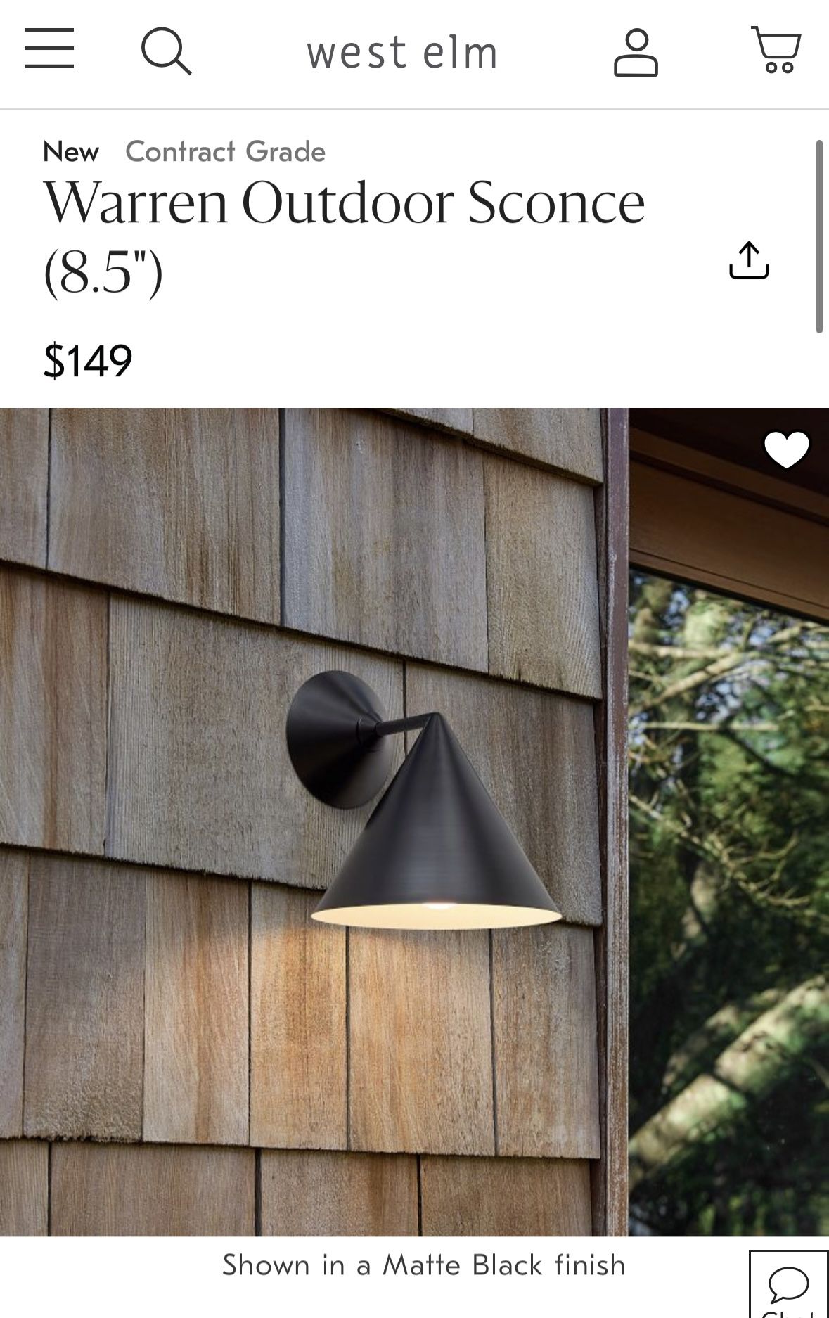 West Elm Warren Outdoor Sconce 8.5”