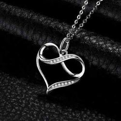 Infinity Heart Pendant Necklace 0.20Ct Round Cut Diamond 14K.