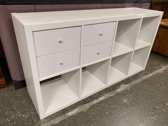 White 8-Cube Low Shelf w/ 4-Drawers