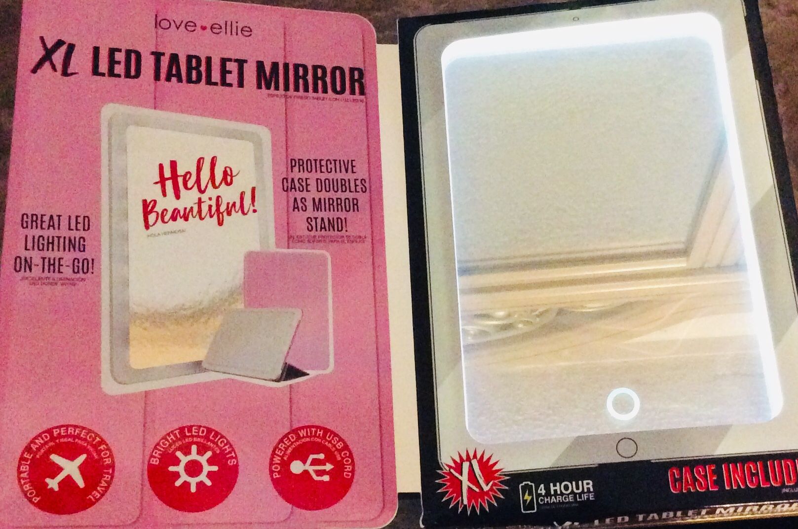 Love Ellie XL LED Tablet Mirror w/ Dimmable Lights WHITE