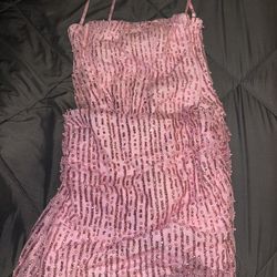 Oh Polly Pink Sequin Beaded Strapless Bodycon Mini Dress UK 10 US 6