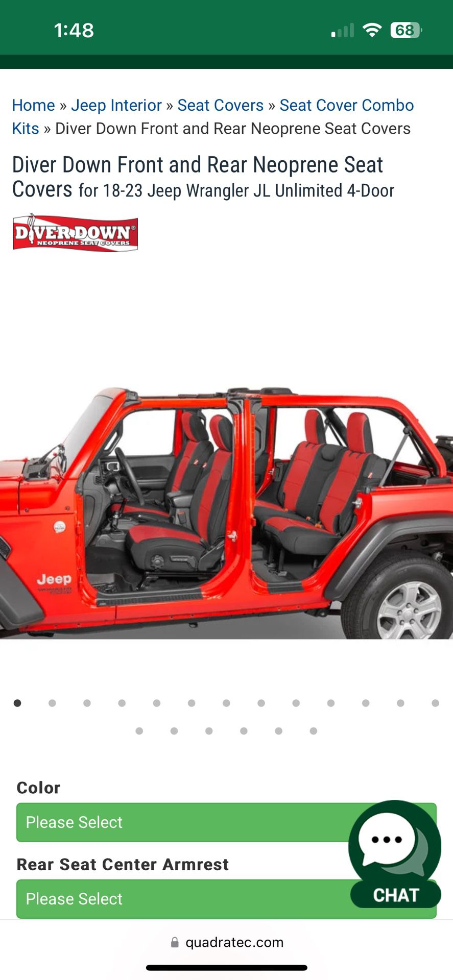 Diver Down Front and Rear Neoprene Seat Covers for 18-23 Jeep