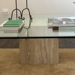 Vintage travertine Glass Top Nesting Tables