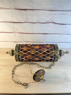 Ruby & Amber Glass or Lucite MCM Pendant Light Swag