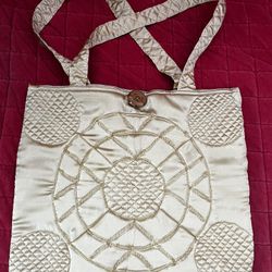 Handcrafted quilted silk tote