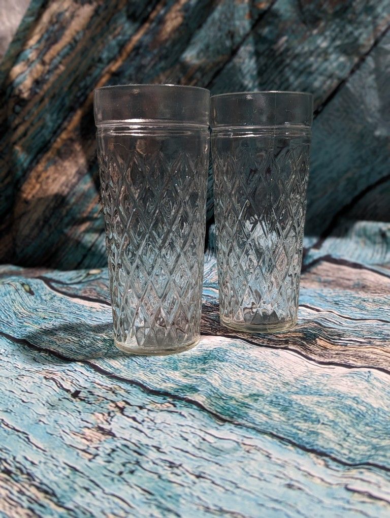 MCM Vintage Pair Of Quilted Etched Peanut Butter Jelly Jars 5 & 28