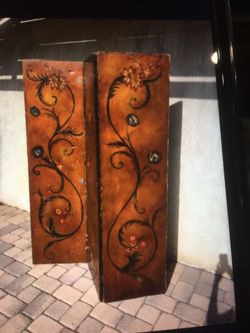 Antique 1800s leather painted English screen room divider $399