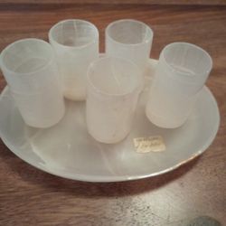 Antique Alabaster Stone Shot Glasses and Tray: A Vintage Collection