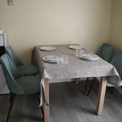 Modern Scandi White & Natural Wood Dining Table - Minimalist Kitchen Table / Large Home Office Desk - Excellent Condition