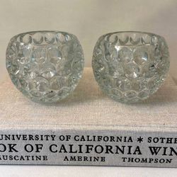 Vintage Pair Of Bubble Crystal Glass Votive Candle Holder Accent Decor