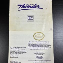 Days of Thunder Manual for Nintendo Entertainment System NES