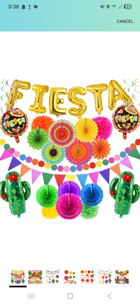 38 PCS Fiesta Mexican Party Decoration Fiesta and Cactus Balloons Paper Fans Pom Poms Triangle Bunting Banner for Fiesta Mexican Cinco De Mayo Birthda