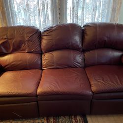 FREE Leather Burgundy Sofa, Loveseat And Recliner