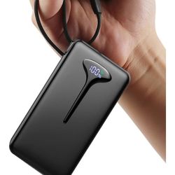 10000mAh Power Bank, 2025 Portable Charger USB C, 22.5W Fast Charging Power Bank with Built in Cable, Travel Portable Phone Charger with 3 Output HD L