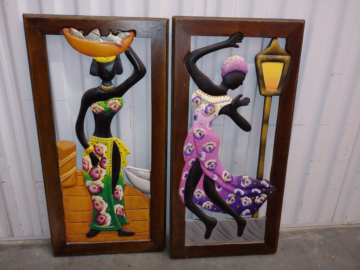 African, Ethnic wall art sculpture set lot