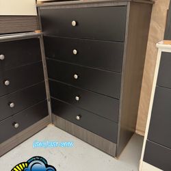 New Grey Wood Base With All Black 5 Drawers Dresser Chest 