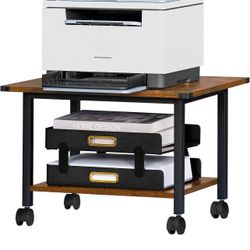 NEW IN BOX Under Desk Printer Stand, 2-Tier Mobile Printer Table w/Storage Shelf Steel Frame, Rolling Printer Cart Holder w/Lockable Wheels Brown •	In