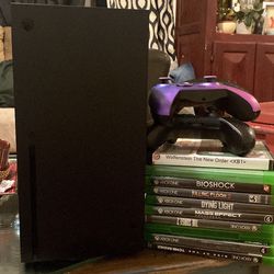 Xbox Series X With Controllers And Games 