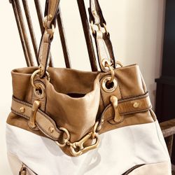 All Leather Colorblock Neutral B Makowski Large Shoulder Tote Bag Purse