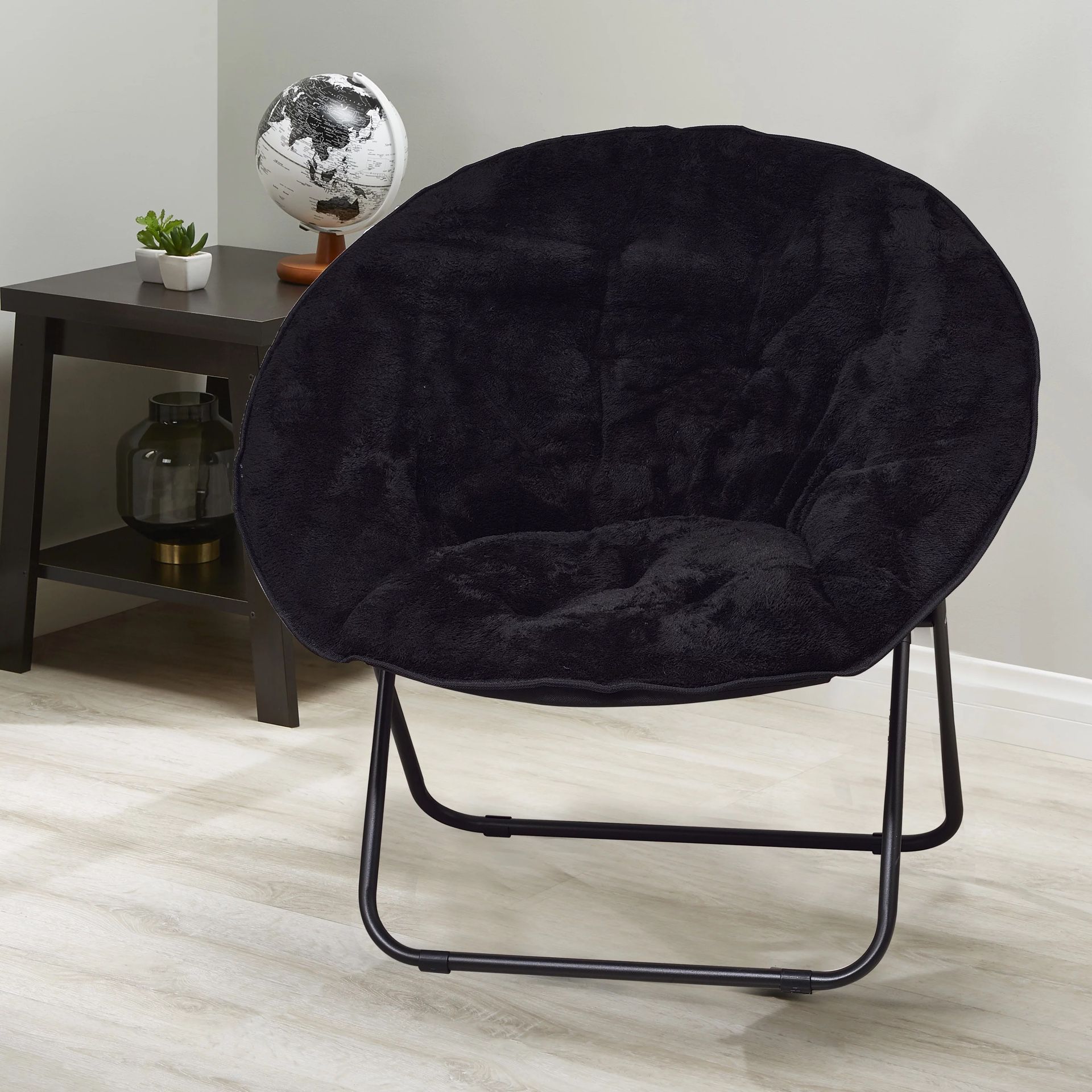 Mainstays Plush Saucer Chair, Black Black - 30in W*26.4in D*28in H