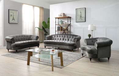 NEW 3 PCS VELVET SOFA, LOVESEAT AND CHAIR ! AVAILABLE IN BLACK, GRAY AND PINK ! SOLD BY MINAS HOME FURNITURE. 851 Van Houten Ave Clifton NJ 07013