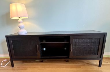 Media Console / TV Stand / Credenza — Black with Cane Woven Doors