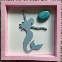 7”x7” Pink & Lavender Tide&Tales Mermaid Wall Decor, 3D Framed Room Decor, Pastel Bedroom Decor
