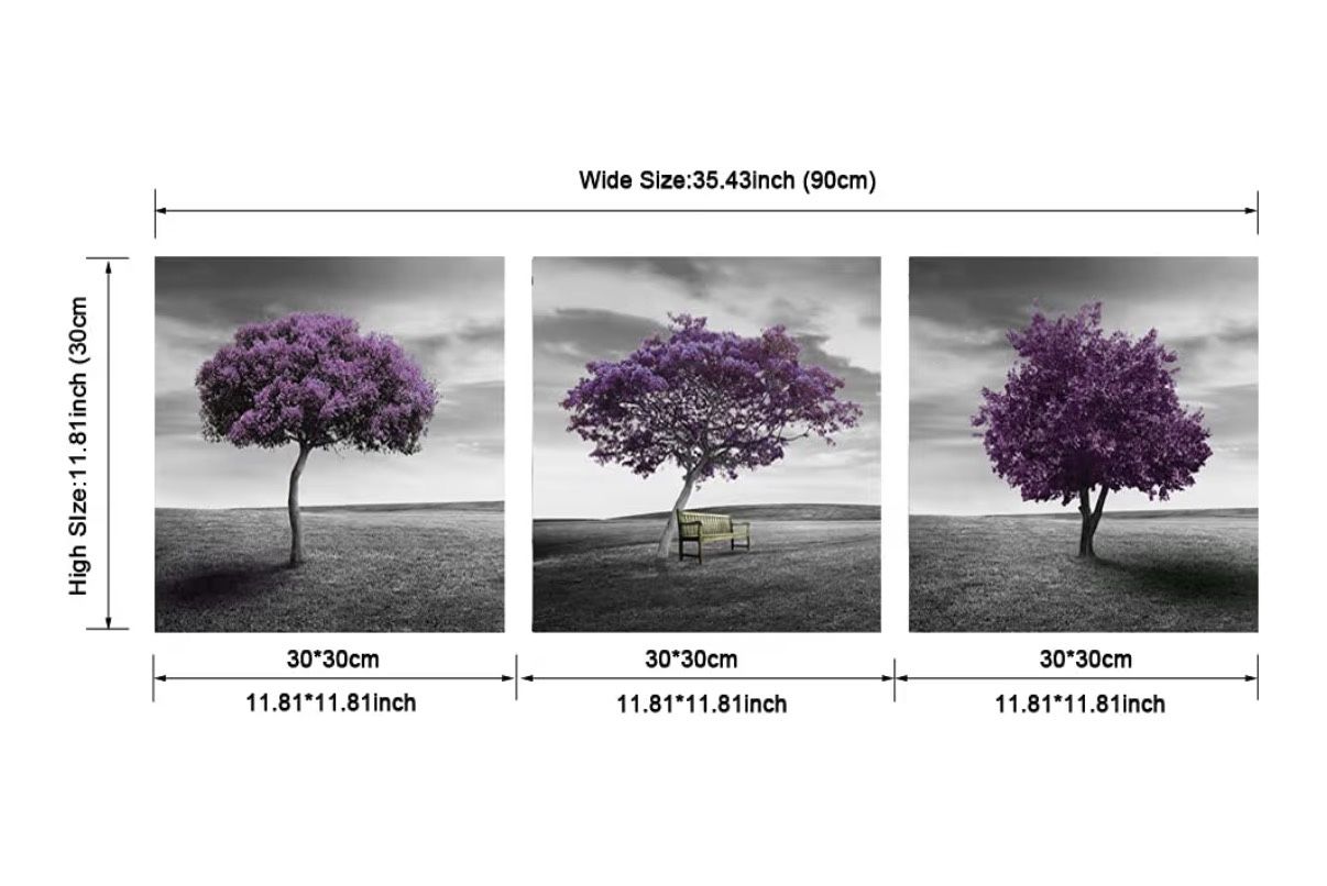 Purple Trees- 3 Paintings Set