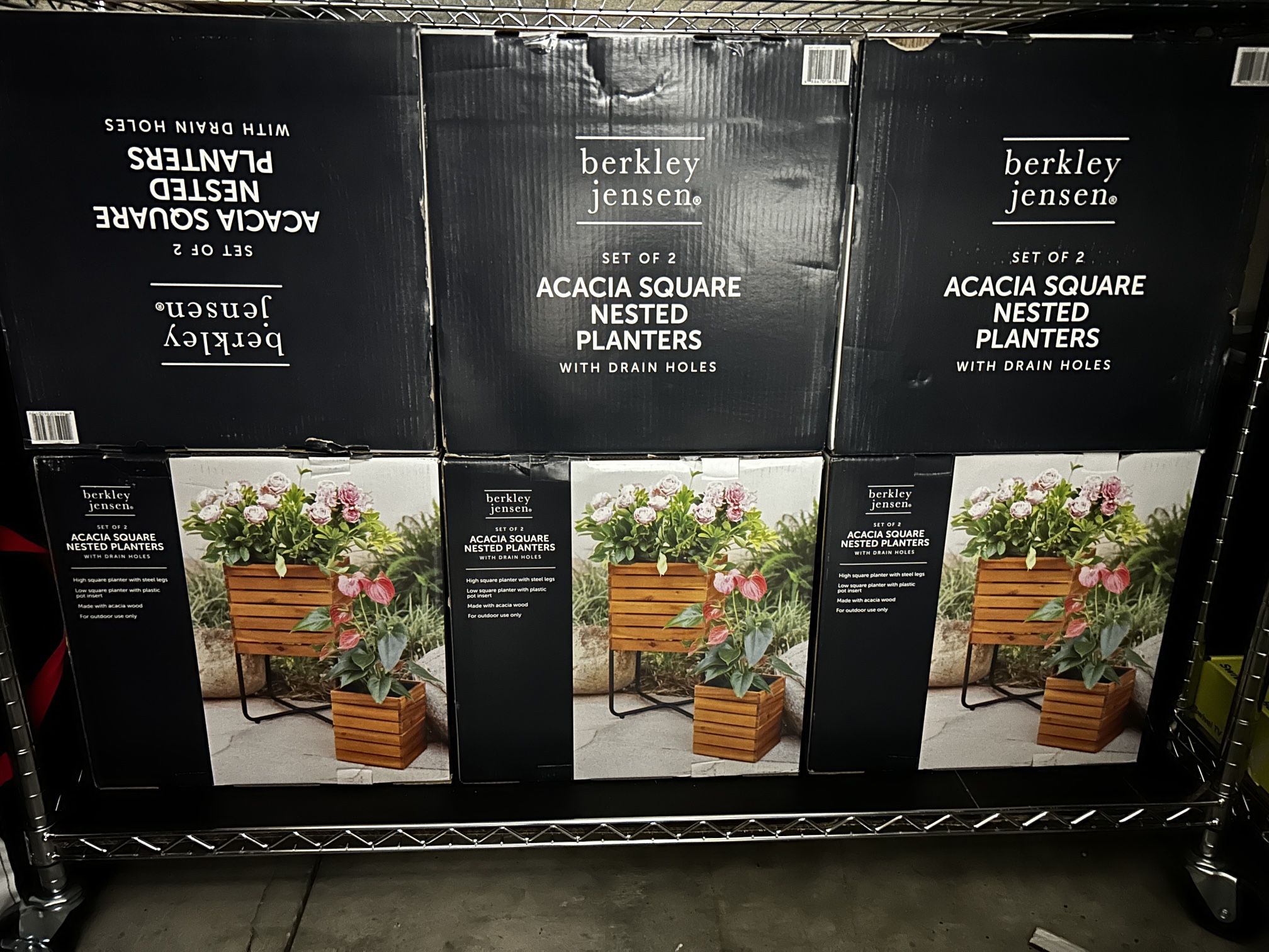 🌿 Set of 2 Berkley Jensen Acacia Wood Nested Planters – Brand New in Box!