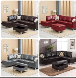 BONDED LEATHER SECTIONAL SOFA IN DIFFERENT COLORS WITH OTTOMAN INCLUDED NEW