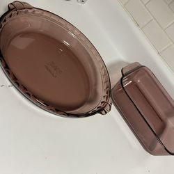 🔥 Vintage Pyrex Cranberry Glass Bakeware Set (2-Piece)