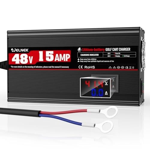 WELNEK 48 Volt 15 Amp Lithium Golf Carts Battery Charger, Portable Lithium Battery Charge, with Voltage and Current Display, 48v Golf cart Charger Upg