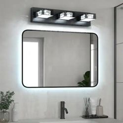 Joossnwell LED 3-light Vanity Fixture Black With Crystal Shades 20.5in New 