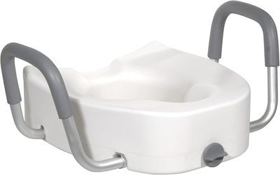 Drive Medical Premium Plastic Raised Toilet Seat with Lock and Padded Armrests, Elongated, Pack of 1