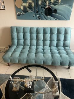 Blue Suede Futon Couch