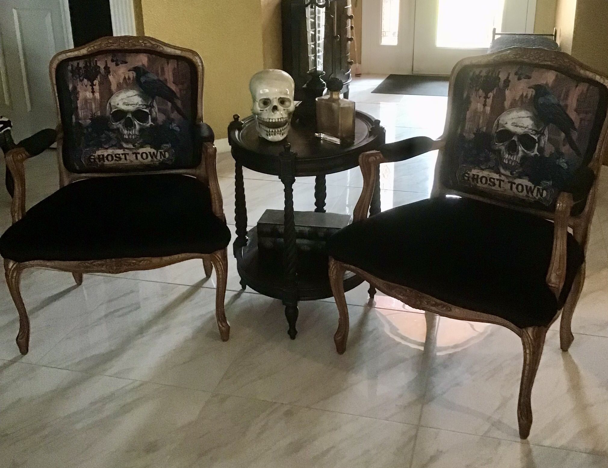 Pair Of Gothic Skull Chairs