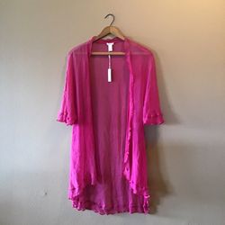 NWT Samantha Chang Pink 100% Silk Chiffon Kimono Robe, Designed in France (L)