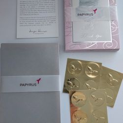 Papyrus Pink Silver Thank You Note Cards Envelopes Stickers Set of 12 Cake 