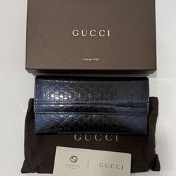 Gucci Guccissima Long Leather Wallet - Blue