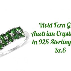 Fern Green Austrian Crystal, Double Row Ring, Sz.6