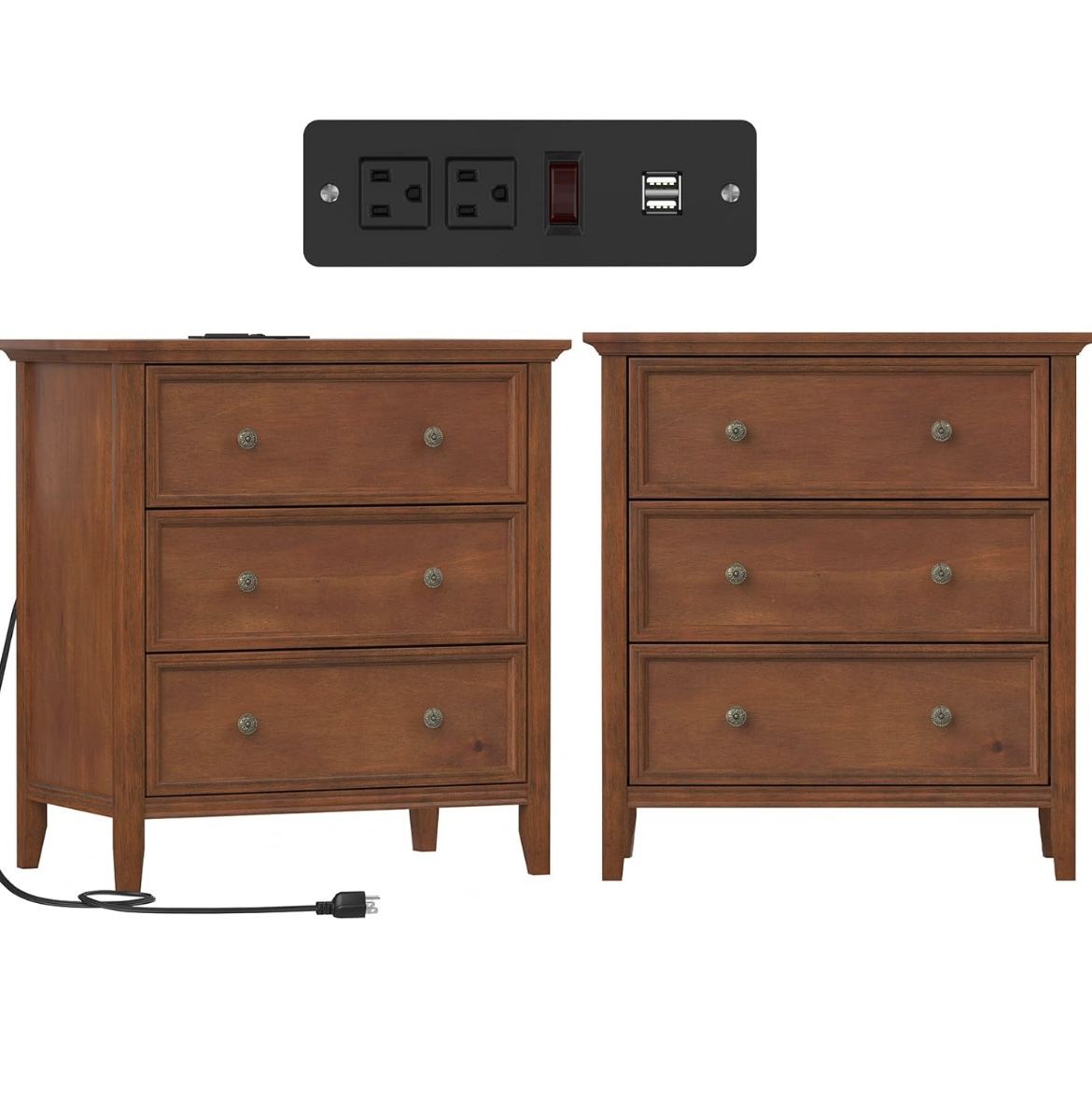 New In box/2pcs/3 Drawers Wood Dresser Caramel Solid Wood Chest of Drawers (Caramel)