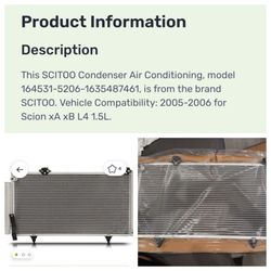 SCITOO AC Condenser for 2005-2006 Scion xA xB