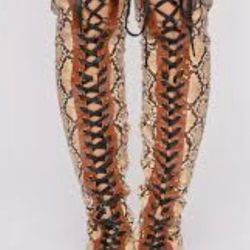 Faux Snakeskin Thigh High Combat Boots *BRAND NEW*